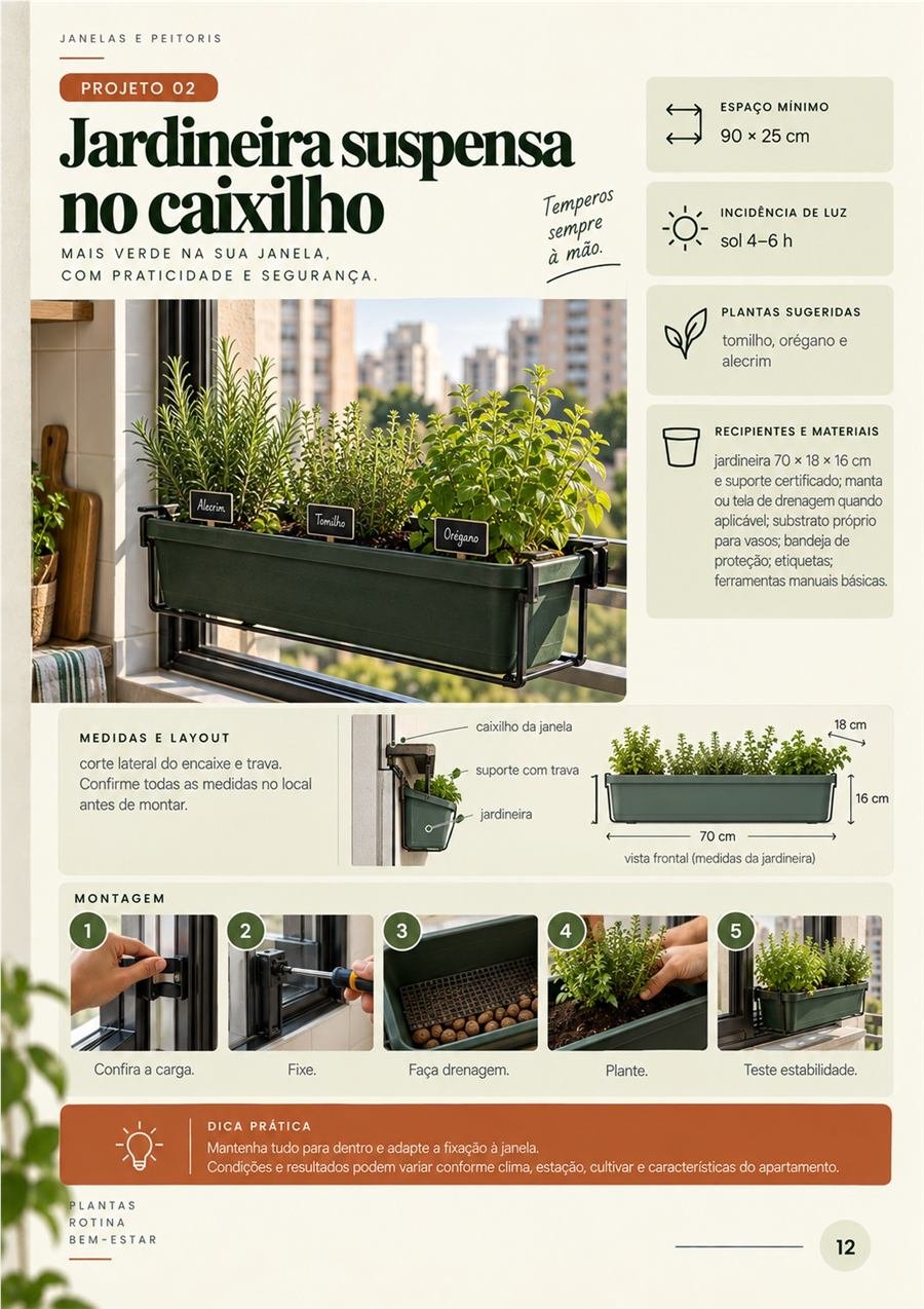 Jardineira suspensa no caixilho